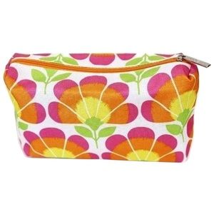NEW Orange Pink & Green Floral Print Cosmetic Bag